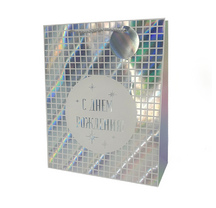 Пакет подар С днем рождения квадраты серебро 26*32*12см 2326