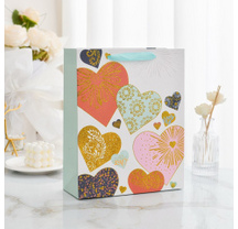 Пакет подар Сердца глиттер 26*10*32 см